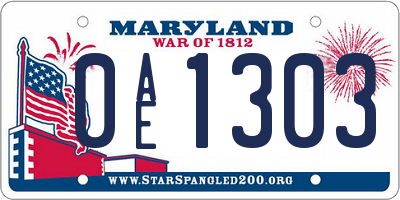MD license plate 0AE1303
