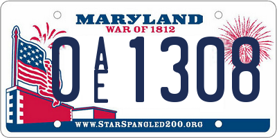 MD license plate 0AE1308