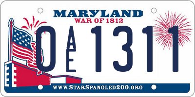 MD license plate 0AE1311