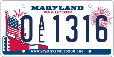 MD license plate 0AE1316