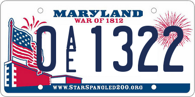 MD license plate 0AE1322