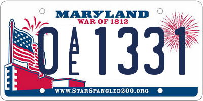 MD license plate 0AE1331