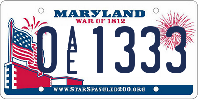 MD license plate 0AE1333