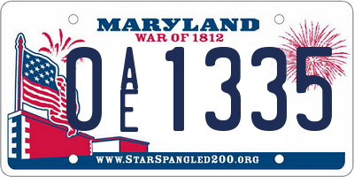 MD license plate 0AE1335