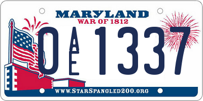 MD license plate 0AE1337