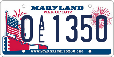 MD license plate 0AE1350
