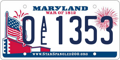 MD license plate 0AE1353