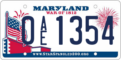 MD license plate 0AE1354