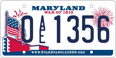 MD license plate 0AE1356