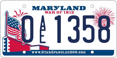 MD license plate 0AE1358
