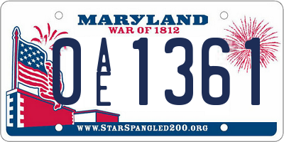 MD license plate 0AE1361