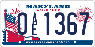 MD license plate 0AE1367