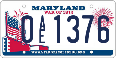 MD license plate 0AE1376