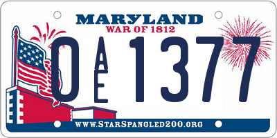 MD license plate 0AE1377