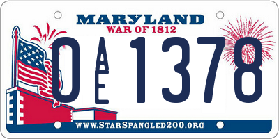 MD license plate 0AE1378