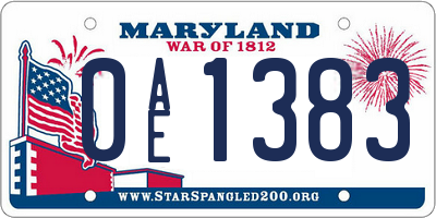 MD license plate 0AE1383