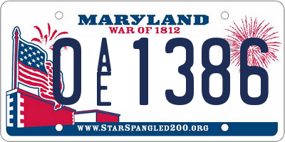 MD license plate 0AE1386