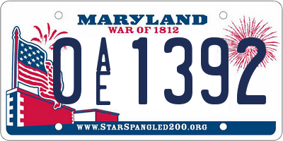 MD license plate 0AE1392