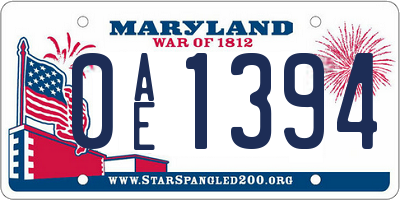 MD license plate 0AE1394