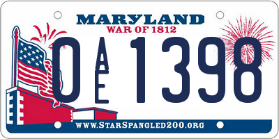 MD license plate 0AE1398