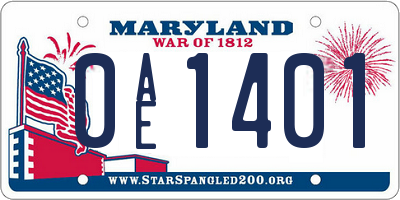 MD license plate 0AE1401