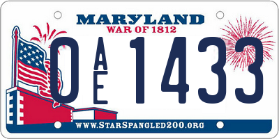 MD license plate 0AE1433