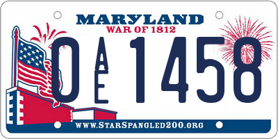 MD license plate 0AE1458