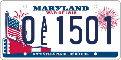 MD license plate 0AE1501