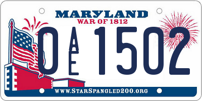 MD license plate 0AE1502