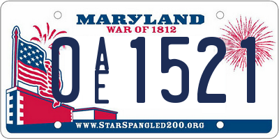 MD license plate 0AE1521