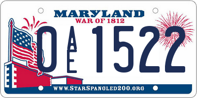 MD license plate 0AE1522