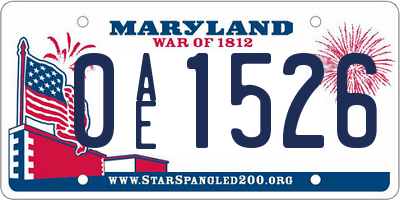 MD license plate 0AE1526