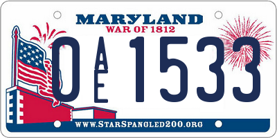 MD license plate 0AE1533