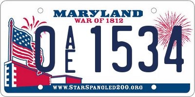 MD license plate 0AE1534