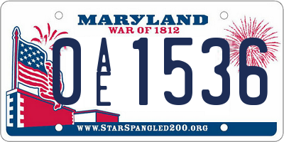 MD license plate 0AE1536
