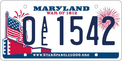 MD license plate 0AE1542