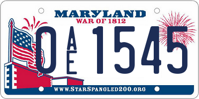 MD license plate 0AE1545