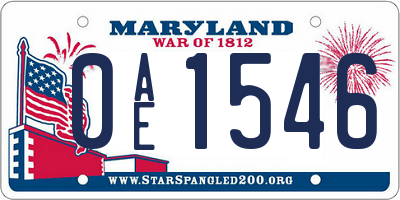 MD license plate 0AE1546