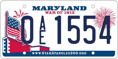 MD license plate 0AE1554