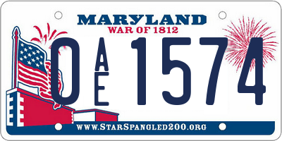 MD license plate 0AE1574