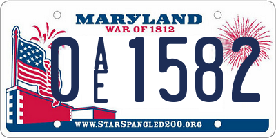 MD license plate 0AE1582
