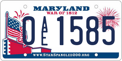 MD license plate 0AE1585
