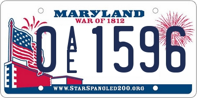 MD license plate 0AE1596
