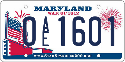 MD license plate 0AE1601