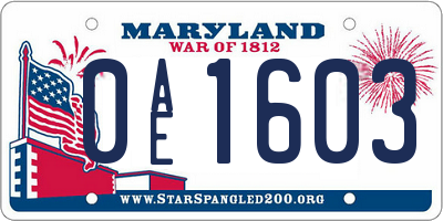 MD license plate 0AE1603