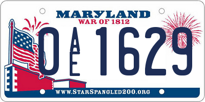 MD license plate 0AE1629