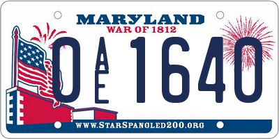 MD license plate 0AE1640