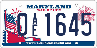 MD license plate 0AE1645