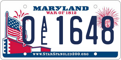 MD license plate 0AE1648