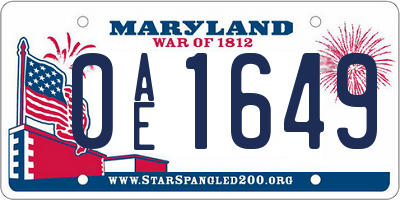 MD license plate 0AE1649